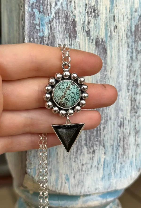 Colgante Luna Turquesa Tibetana Obsidiana