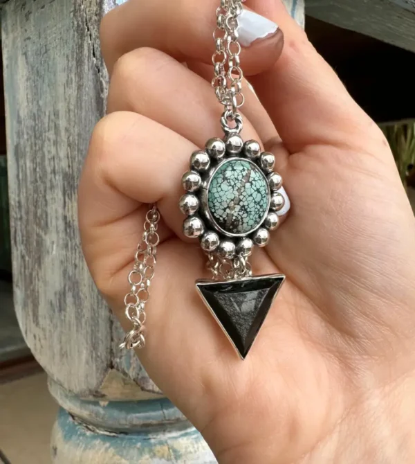Colgante Luna Turquesa Tibetana Obsidiana