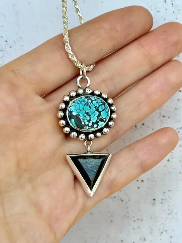 colgante-turquesa tibetana obsidiana plateada-2 Portal Lunar