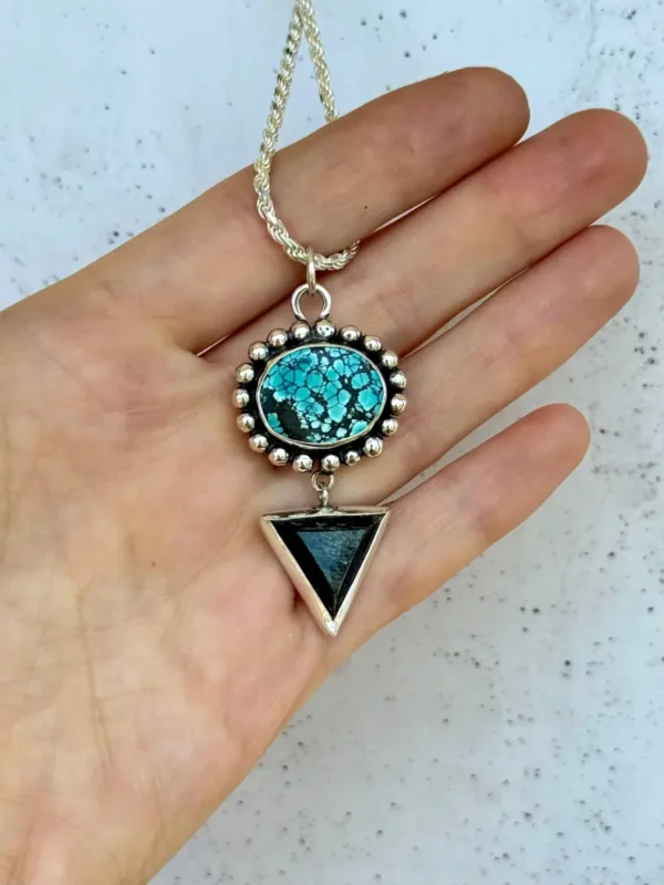 colgante-turquesa tibetana obsidiana plateada-3 Portal Lunar