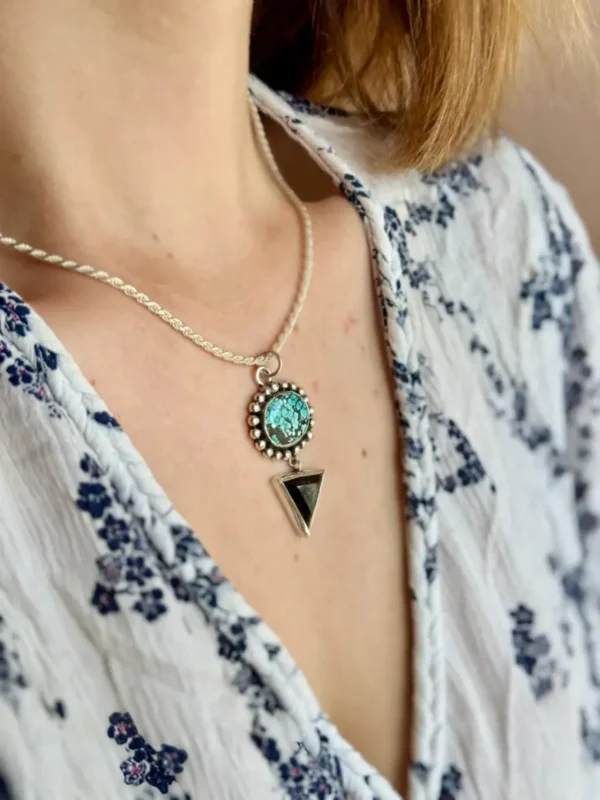 colgante-turquesa tibetana obsidiana plateada-5 Portal Lunar