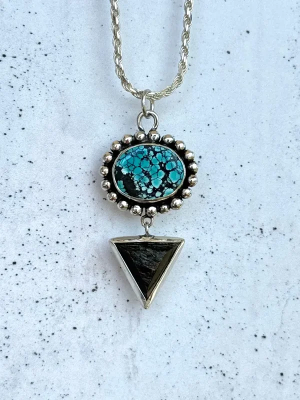 colgante-turquesa tibetana obsidiana plateada Portal Lunar