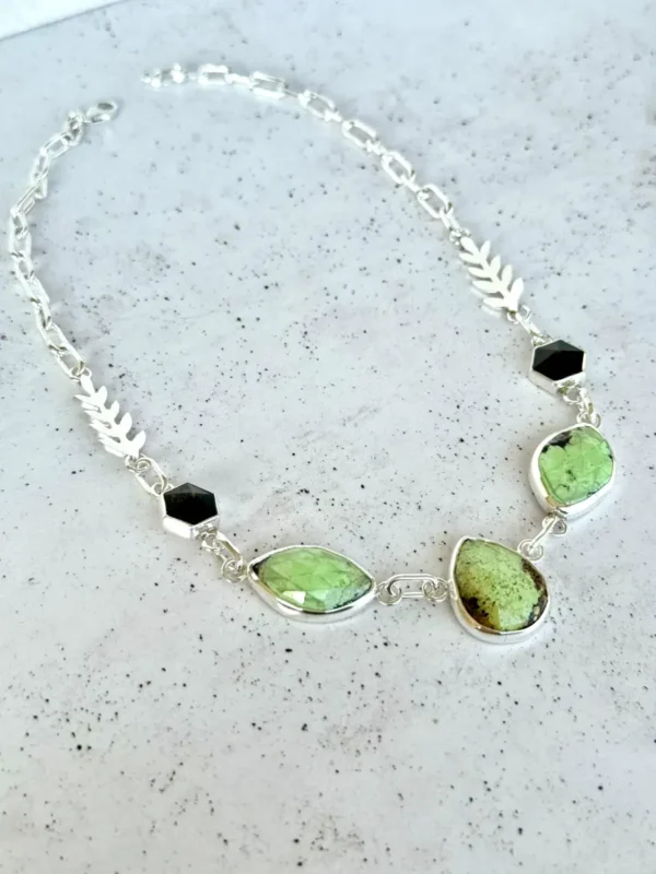Collar Crisoprasa Limón y Obsidiana