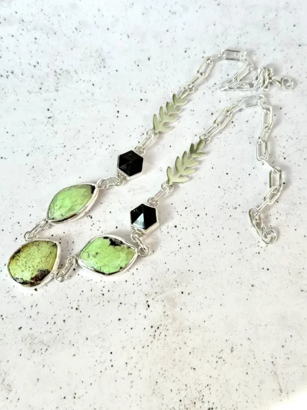 Collar Crisoprasa Limón y Obsidiana